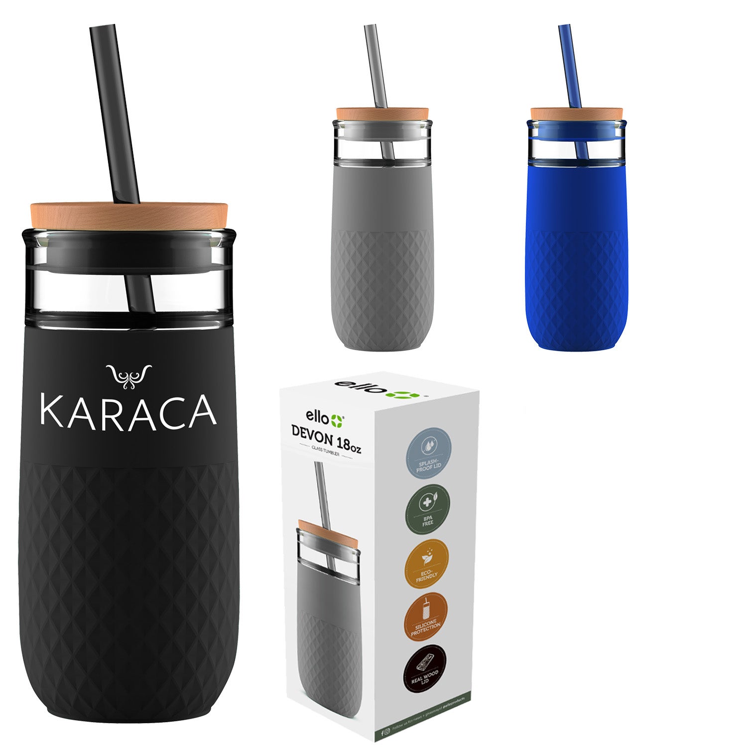 Glass Tumbler with Straw and Silicone Sleeve 18 oz Eco Promotional